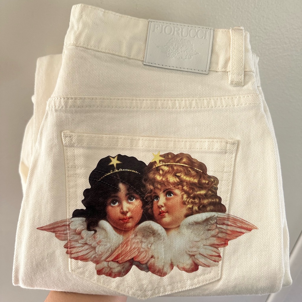 Fiorucci Women's Off-White Tara Jeans With Angel Design 29